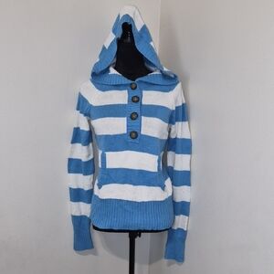 Aeropostale Blue and White Buttoned Striped Sweater